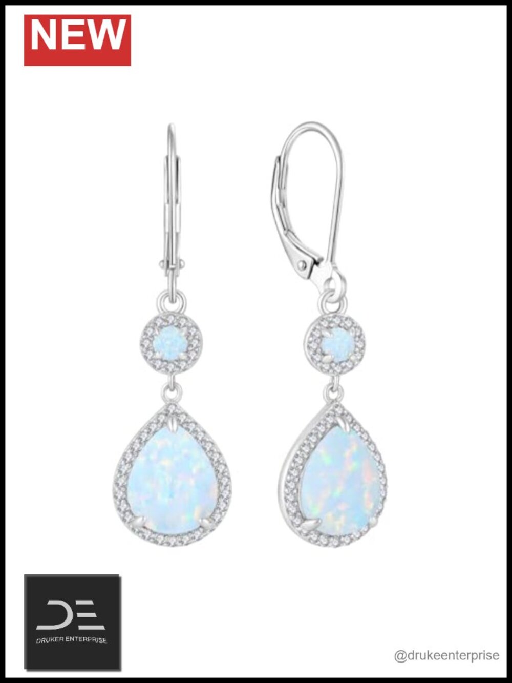 925 Sterling Silver White Opal Dangle Earrings Hypoallergenic Leverback Jewelry